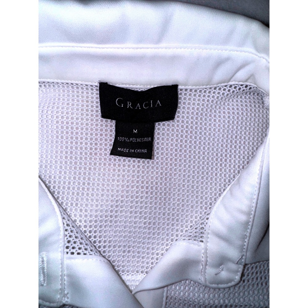 Gracia White Mesh Panel High-Low Button Down‎ Tunic Shirt D23566 Womens Medium - Picture 5 of 12